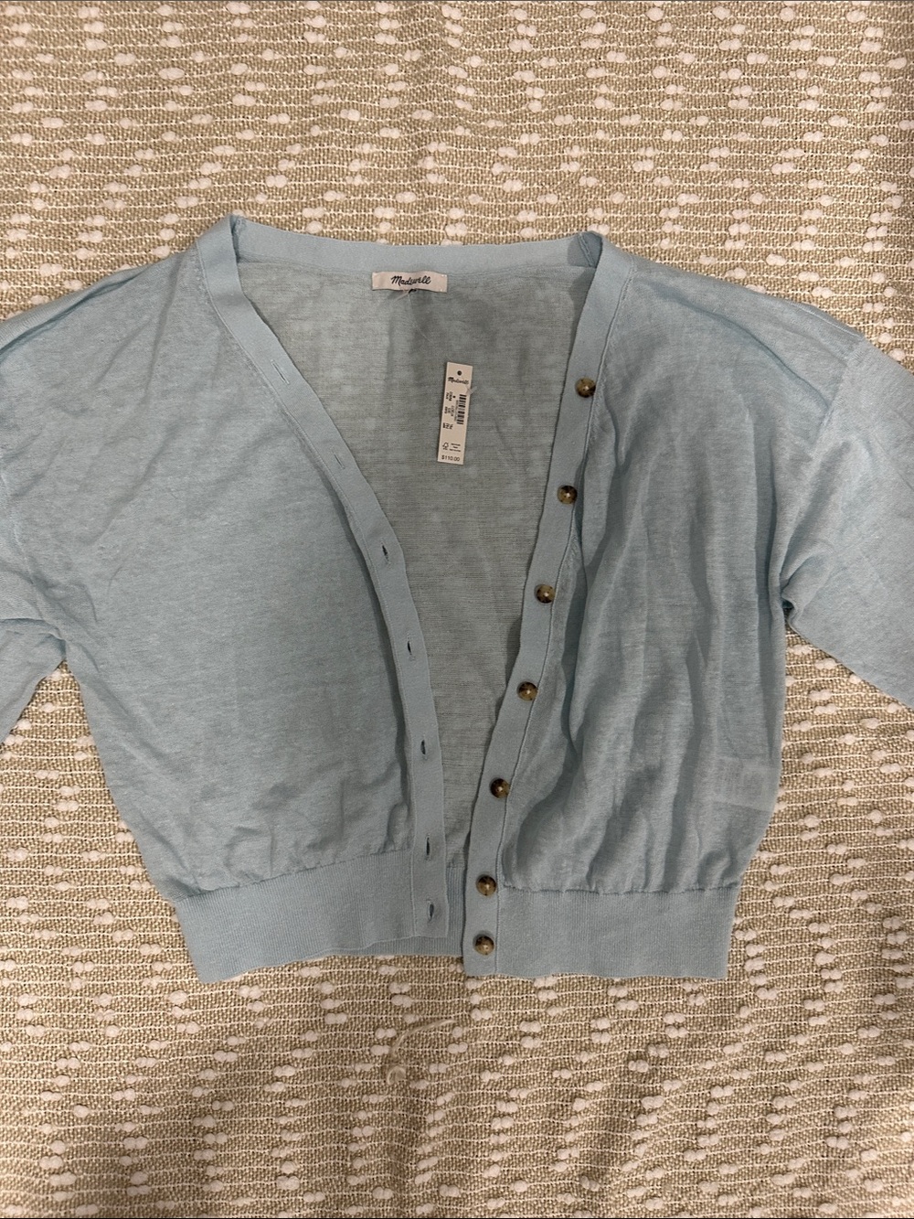 Madewell Pale Blue Cropped Button-Up Cardigan